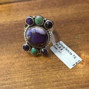 Sterling Silver Purple Turquoise Cluster Ring – Copper Matrix – Size 10